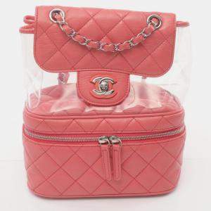 Chanel Pink Clear Leather Vinyl Matelasse Rucksack Backpack