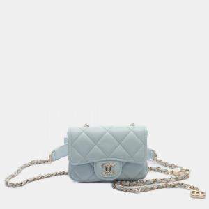 Chanel Blue Leather Matelasse Belt Bag