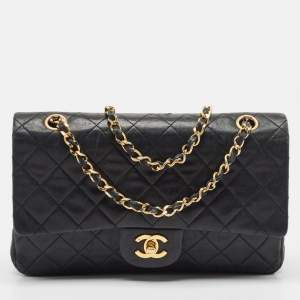 Chanel Black Quilted Leather Medium Vintage Classic Double Flap Bag