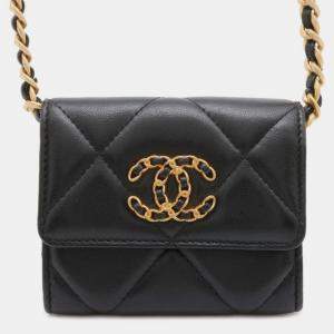 Chanel Black Lambskin 19 Flap Matelasse Chain Wallet