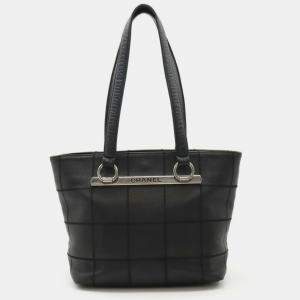 Chanel Black Leather Chocolate Bar Tote Bag