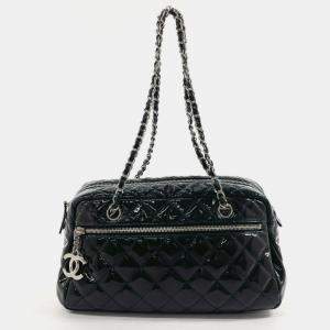 Pre Owned Chanel Navy Patent Leather Matelasse Chain Shoulder Handbag