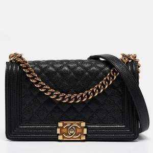 Chanel Black Quilted Caviar Leather Medium Boy Flap Bag