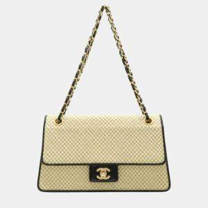 Pre Owned Chanel Cotton Jersey Enamel Micro Quilted Coco Mark Chain Shoulder Bag