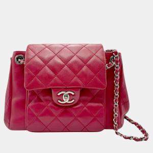 Pre Owned Chanel Red Silver Lambskin Shoulder Bag