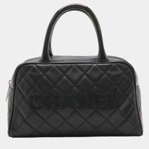 Chanel Black Patent Leather Matelasse Boston Bag