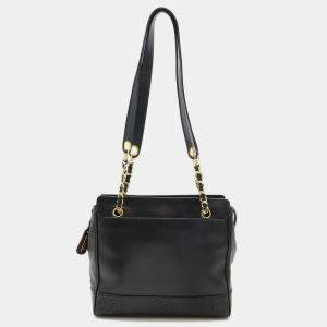 Chanel Black Caviar Skin Leather Coco Mark Triple Chain Tote Bag