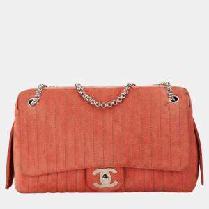 Chanel Orange Pink Suede Mademoiselle Coco Mark Chain Tote Bag