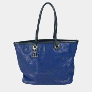 Chanel Navy Black Matelasse Quilted Tote Bag