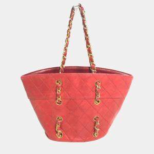 Pre Owned Chanel Red Gold vintage Chain Shoulder Bag