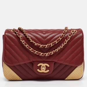 Pre Owned Chanel Red Quilted Leather Mini Rock The Corner Flap Bag