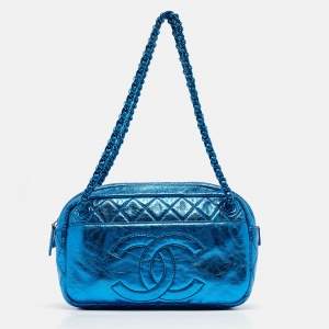 Pre Owned Chanel Blue Glazed Leather Modern Chain Camera Bag