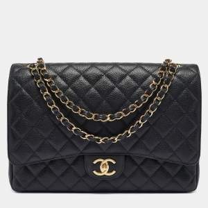 Chanel Black Quilted Caviar Leather Maxi Classic Double Flap Bag