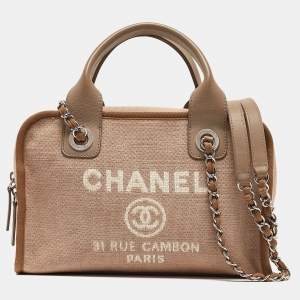 Chanel Beige Canvas and Leather Deauville Bowler Bag