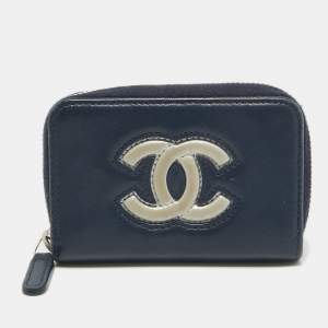 Chanel Blue/Silver Leather CC Zip Coin Purse