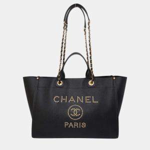 Chanel Black Caviar Leather Deauville Studded Chain Tote Large bag