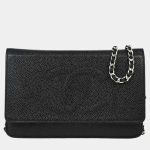 Chanel Black Calfskin Chain Shoulder Wallet Bag