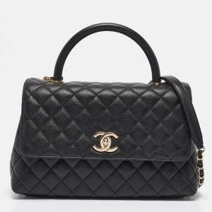 Chanel Black Quilted Caviar Leather Small Coco Top Handle Bag