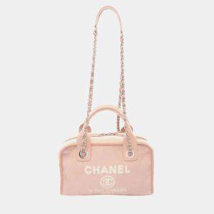 Chanel Pink Canvas Leather Deauville Bowling Bag