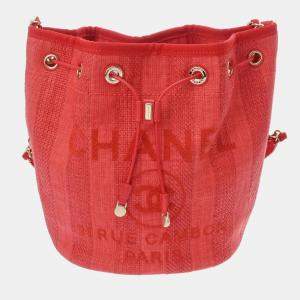 Chanel Red Straw Deauville Shoulder Bag