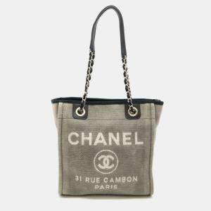 Chanel Gray Black Canvas Leather Deauville Tote Bag
