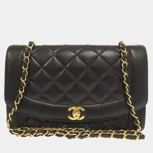 Chanel Black Lambskin Diana 25 Medium Matelasse Shoulder Bag