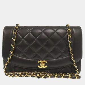 Chanel Black Lambskin Diana 25 Medium Matelasse Shoulder Bag