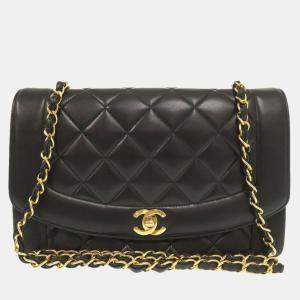 Chanel Black Lambskin Diana 25 Medium Mattelasse Shoulder Bag