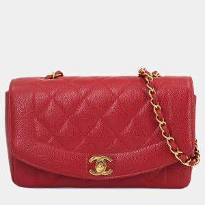 Chanel Red Caviar Skin Diana Matelasse 22 Chain Shoulder Bag