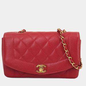 Chanel Red Caviar Skin Diana Matelasse 22 Chain Shoulder Bag