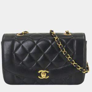 Chanel Black Leather Diana Matelasse 22 Chain Shoulder Bag