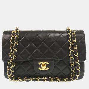 Chanel Black Lambskin Matelasse 23 Double Flap Shoulder Bag