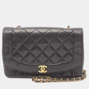 Chanel Black Lambskin Matelasse Diana Flap Shoulder Bag