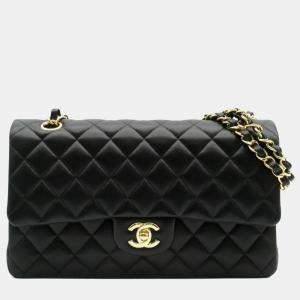 Chanel Black Lambskin (Sheepskin) Matelasse Double Flap Chain Shoulder Bag