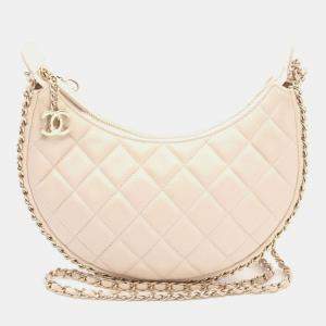 Chanel Beige Lambskin Matelasse Small Hobo Shoulder Bag