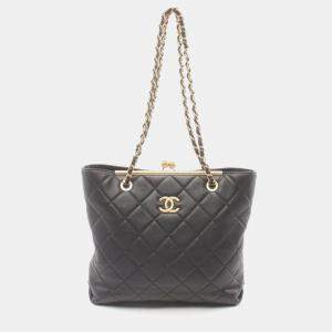 Chanel Black Leather Matelasse Tote Bag