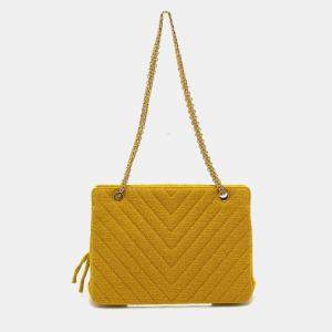 Chanel Mustard Double Chain Shoulder Bag With Kisslock pouch