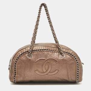 Chanel Bronze Leather Medium Chain Trim Luxe Ligne Bowler Bag