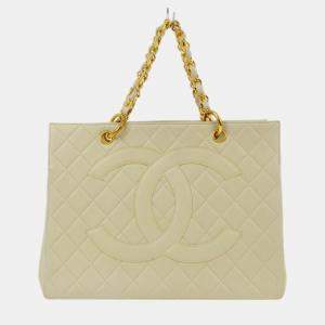 Chanel Ivory Lambskin Chain Tote Handbag