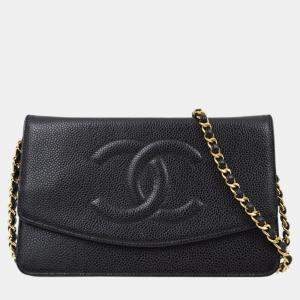 Chanel Black Calfskin WOC Chain Shoulder Wallet Bag