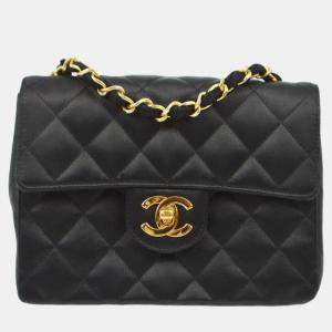 Chanel Black Satin Mini Classic Square Flap Shoulder Bag 17