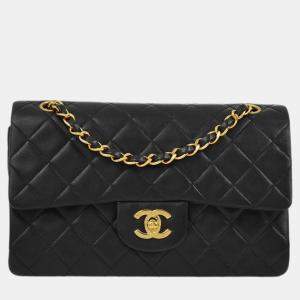 Chanel Black Lambskin Small Classic Double Flap Shoulder Bag