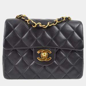 Chanel Black Lambskin Mini Classic Square Flap Shoulder Bag 17