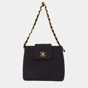 Chanel Black Canvas Camelia Chain Handbag