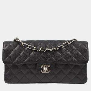 Pre Owned Chanel Black Calfskin East West Shoulder Bag