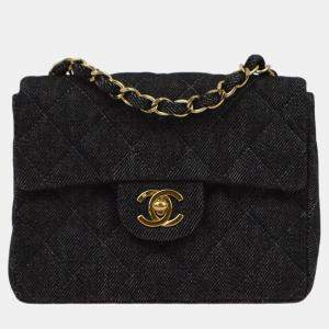 Chanel Black Denim Mini Classic Square Flap Shoulder Bag 17