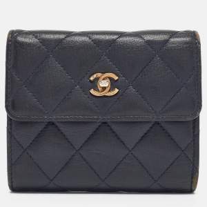 Chanel Navy Blue Quilted Leather CC Trifold Wallet