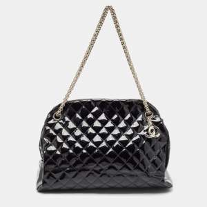 Pre Owned Chanel Black  Quilted Patent Leather Medium Just Mademoiselle Bowler Bag