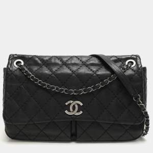 Chanel Black Wild Stitch Quilted Leather CC Split Pocket Shoulder Bag