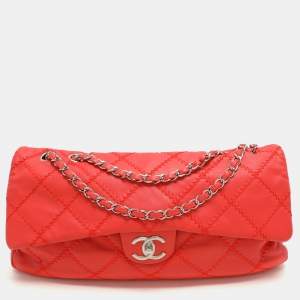 Pre Owned Chanel Red Quilted Leather Large Ultimate Stitch Flap Bag